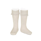 Condor Lace Trim Knee High Socks Beige